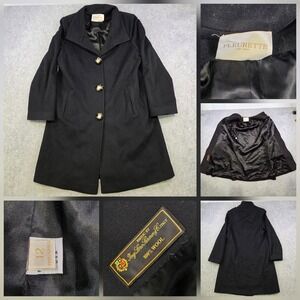 Fleurette Coat Womens 12 Black 100% Wool Loro Piana Lined Button Overcoat